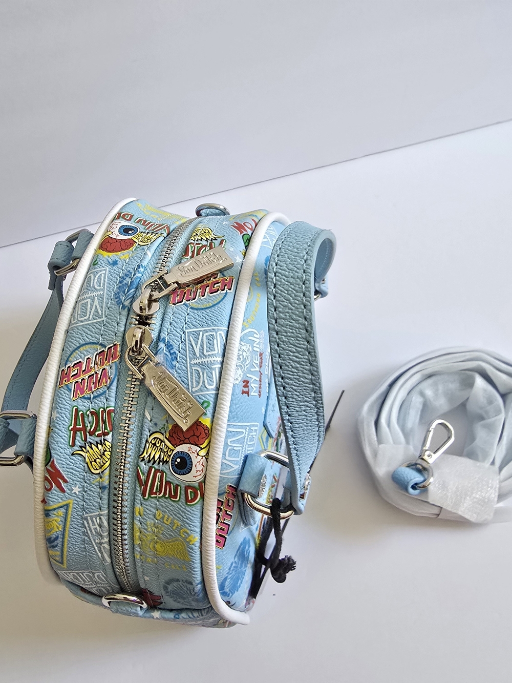 Von Dutch Light Blue Printed Dome Satchel - Picture 4 of 5